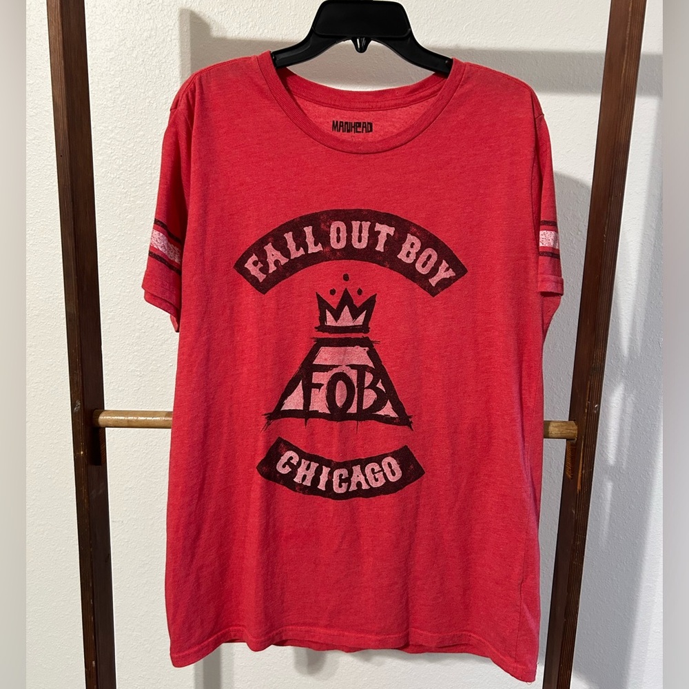 Fall Out Boy Red Chicago Manhead Band T-Shirt Size Large